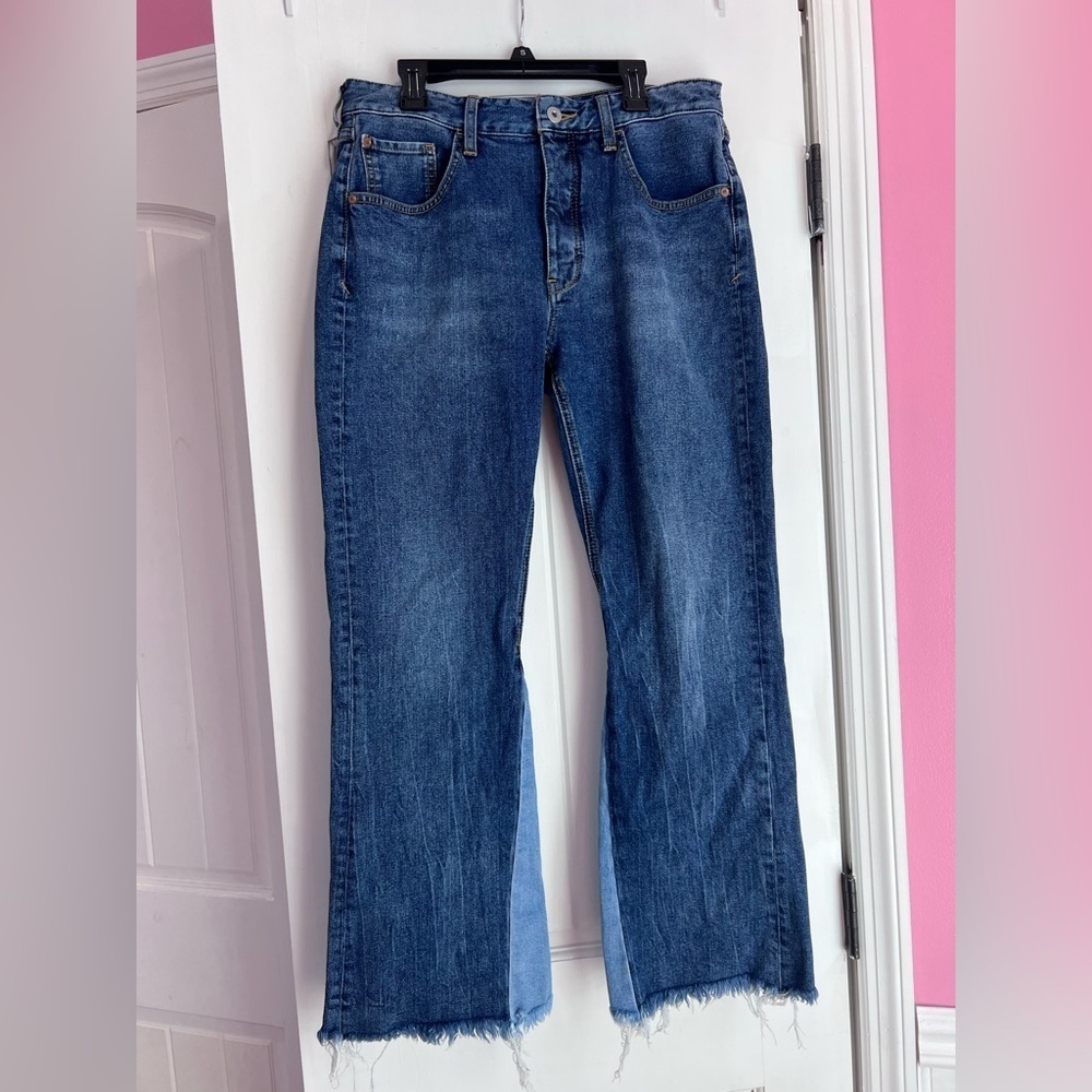 Pilcro and the Letterpress Two-Tone Blue Wide Leg Jeans